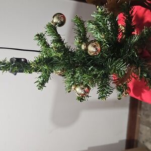 12" Green Christmas Tree w/Burlap Sack Base & Gold Balls